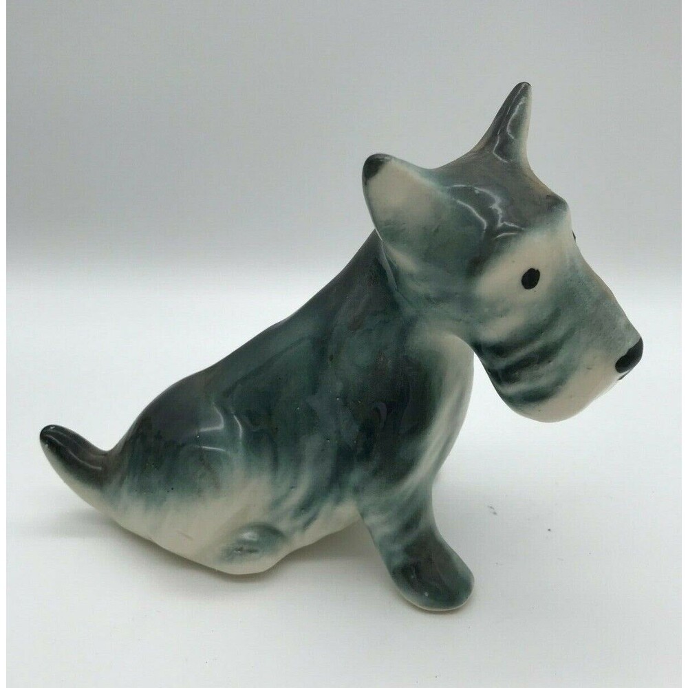 Vintage Scottie Dog Ceramic Figurine Black & Gray Puppy Scottish Terrier Dog